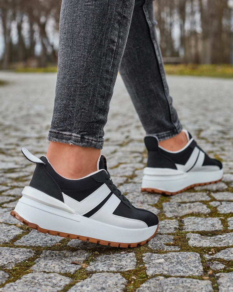 Chaussures de sport noires en éco-cuir pour femme avec empiècements colorés Tifora- Footwear