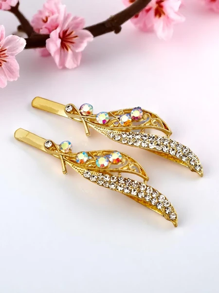 Royalfashion Barrettes à cheveux avec feuilles en strass Leaf Shine