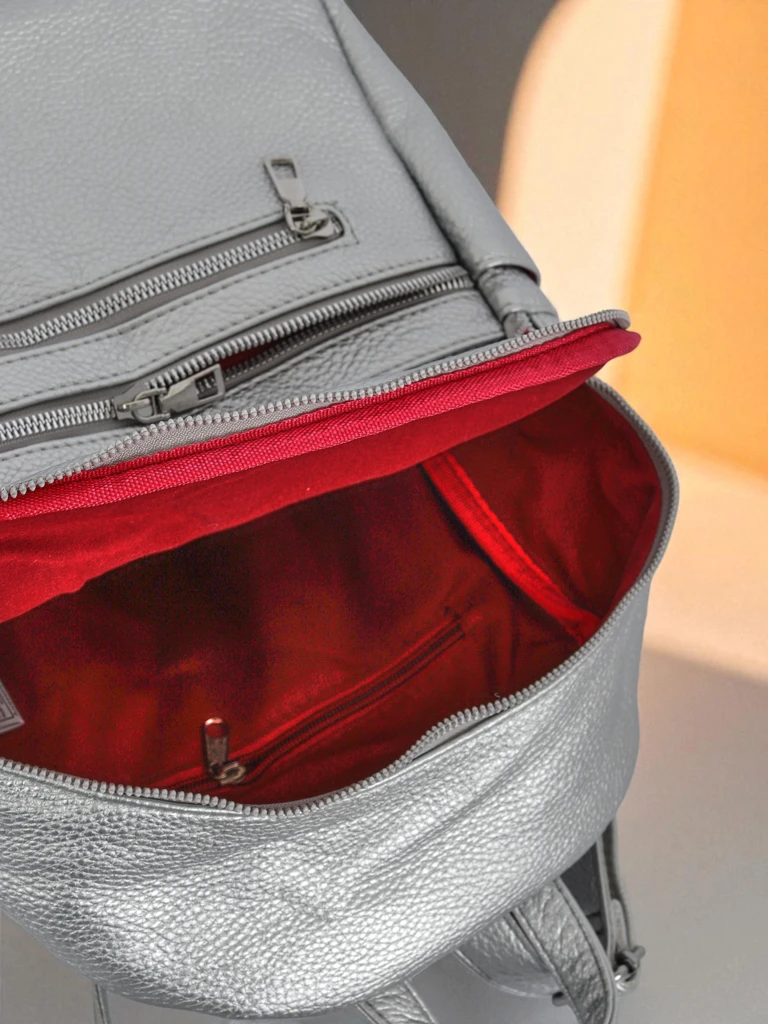 Aurora Luminosa Sac à Dos Femme en Cuir Argenté Królewska Moda A4