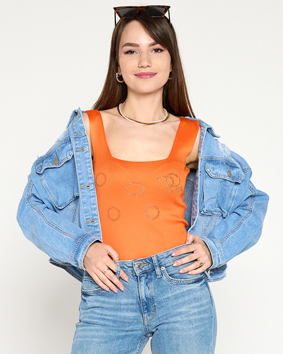 Top orange femme avec zircons cubiques dorés - Vêtements