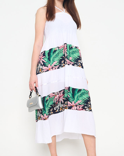 Robe midi fleurie blanche pour femme - Vêtements