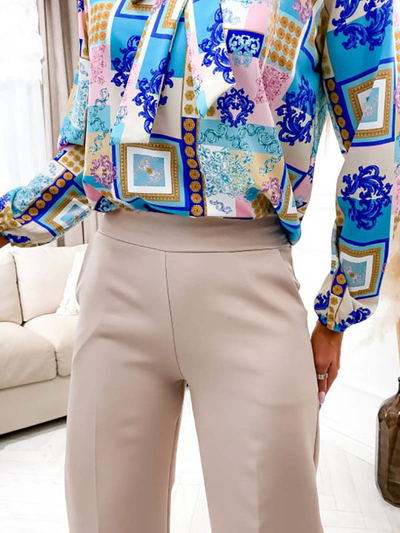 Pantalon beige à jambes larges pour femme - Vêtements