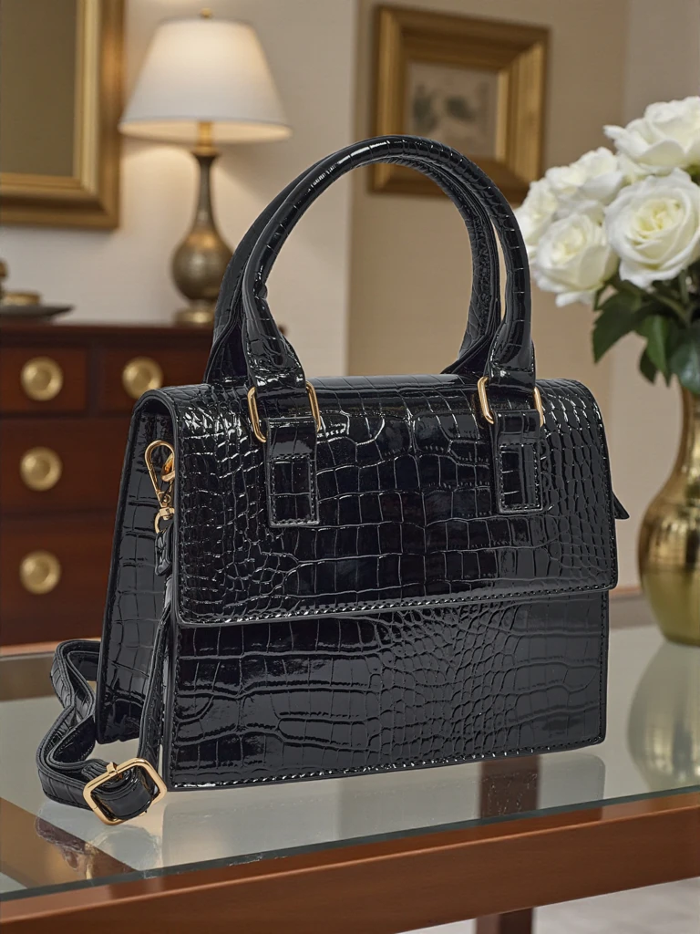 Petit sac à main verni pour femme en cuir écologique Veluna