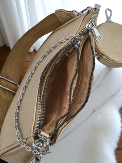 Sac à Main Doré Calista Multi en Cuir Écologique avec Chaîne et Pochette