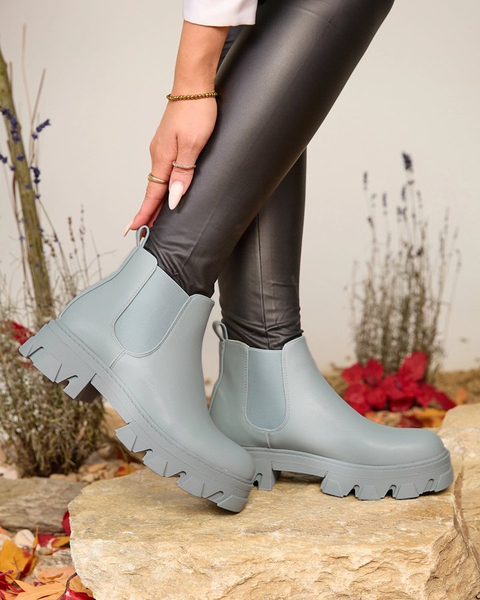 Royalfashion Bottes à talon plat pour femmes en bleu Alussady