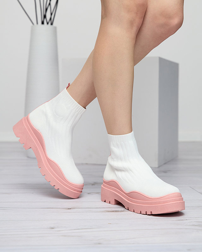Bottines pour femmes sur semelle épaisse en blanc et rose Korlic-Shoes
