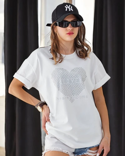 Royalfashion T-shirt en coton pour femmes LOVE avec des strass