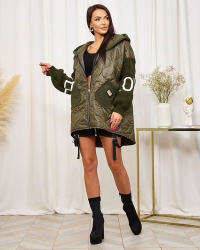 Royalfashion Veste matelassée kaki pour femme avec peau de mouton