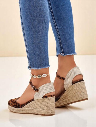 Aurelia Leopard Compensées Royalfashion pour femmes cuir écologique camel