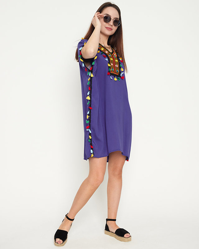 Tunique de plage d'été bleue à franges pour femme - Vêtements