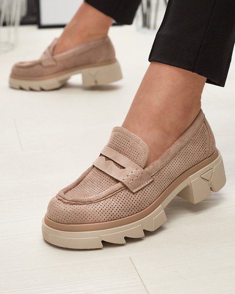 Mocassins ajourés pour femmes, marron clair, sur une semelle solide Ejina - Footwear