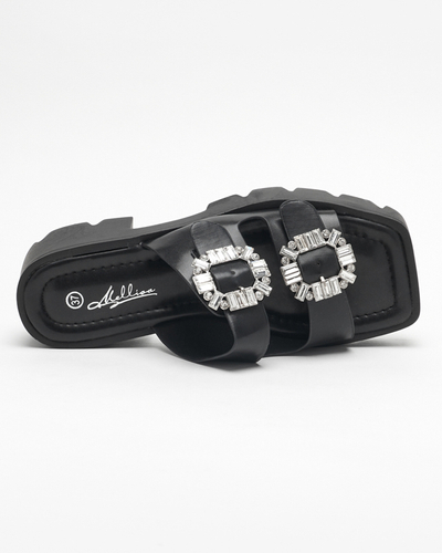 Babouches noires pour femme avec ornements en zircon Sadoh - Footwear
