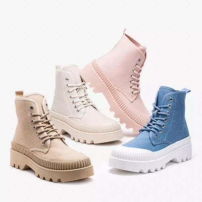 OUTLET Bottines femme crème à talon plat Roulle - Footwear