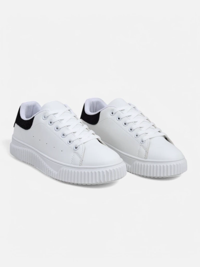 Baskets compensées Callista pour femmes en cuir écologique blanc et noir