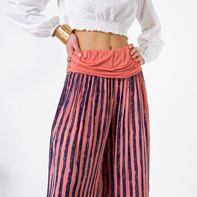 Pantalon culotte femme corail rayé - Vêtements