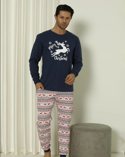 Pyjama en coton pour hommes Royalfashion Noël 2 pièces Joyeux Noël