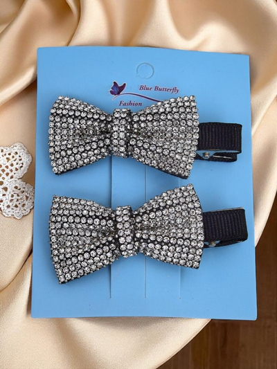 Royalfashion Lot de 2 barrettes avec nœuds et strass Isadora