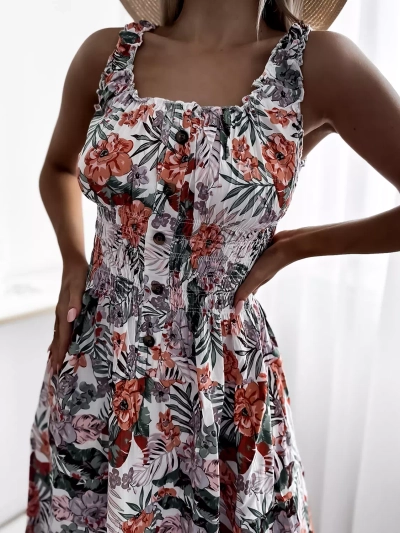 Robe blanche au genou à motif floral pour femme - Vêtements