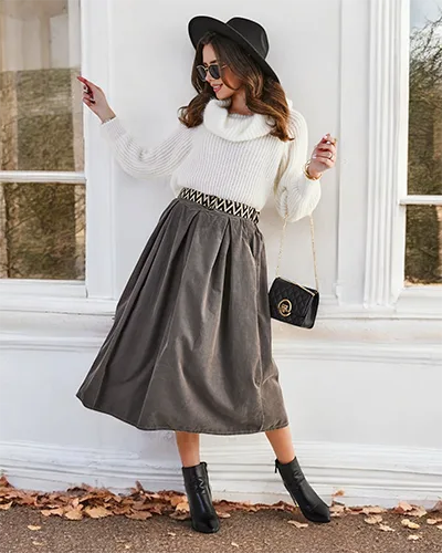 Jupe midi pour femmes de Royalfashion en corduroy