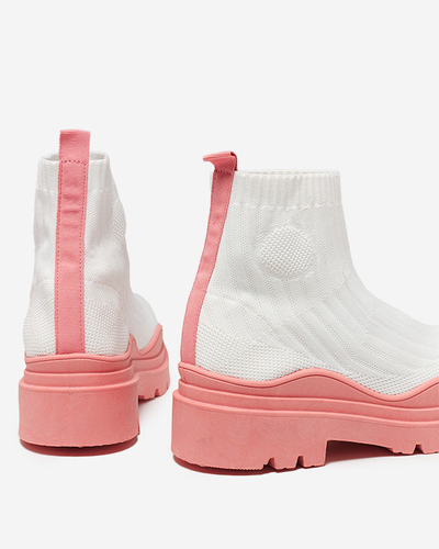 Bottines pour femmes sur semelle épaisse en blanc et rose Korlic-Shoes