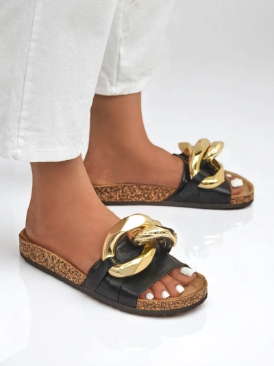 Royalfashion Claquettes noires pour femmes avec décoration Sofig