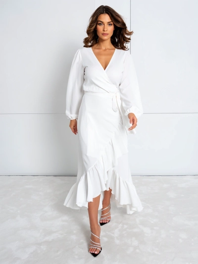 Royalfashion Robe midi nouée pour femme avec volants