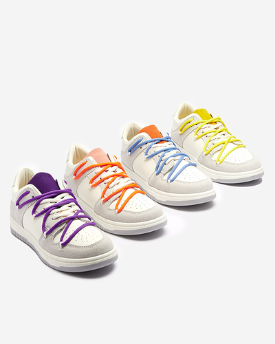 Baskets de sport pour femmes blanches et grises avec lacets jaunes Olierinc - Chaussures