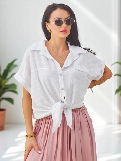 Chemise en coton Royalfashion pour femmes avec embossage et manches courtes