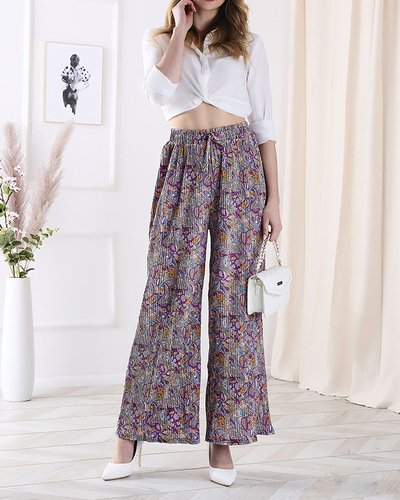 Pantalon à motifs pour femmes à jambes larges en violet- Vêtements