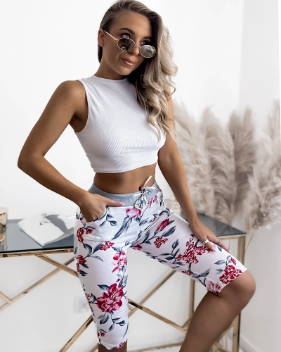 Short femme 3/4 blanc et rose imprimé GRANDE TAILLE - Vêtements