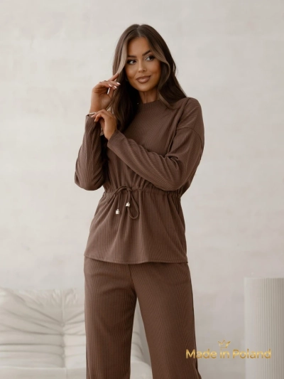 Royalfashion Ensemble pour femmes en coton côtelé style pull