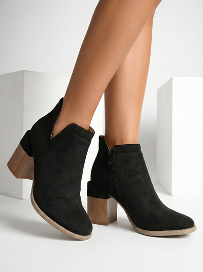 Royalfashion Black Lemere square heele heele boots