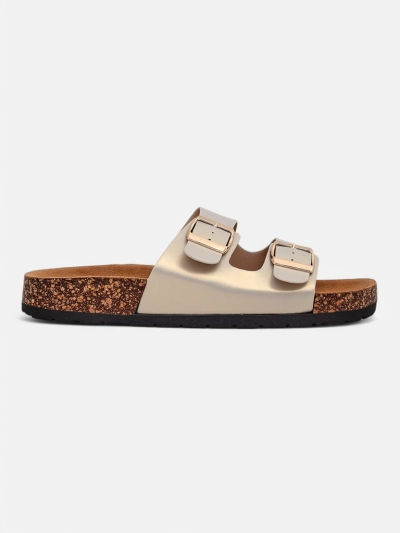 Sandales pour femmes Royalfashion Aurelia gold - claquettes plates en cuir écologique (taille 39)