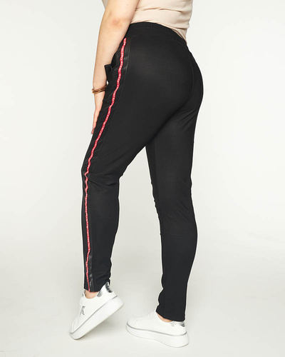 Pantalon droit noir pour femme à rayures rouges GRANDE TAILLE - Vêtements