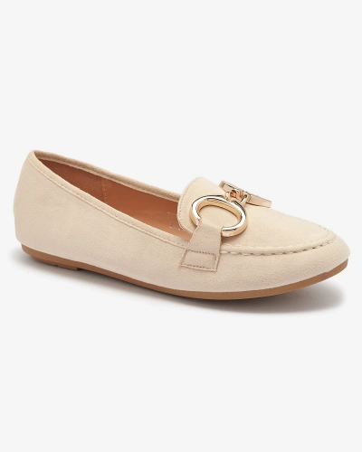 Mocassins pour femme en éco-suède beige avec embellissement Briseri - Chaussures