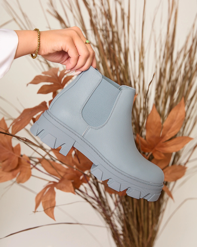 Royalfashion Bottes à talon plat pour femmes en bleu Alussady