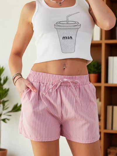 Royalfashion Shorts pour femmes avec une taille élastique et des cordons de serrage dans un motif rayé