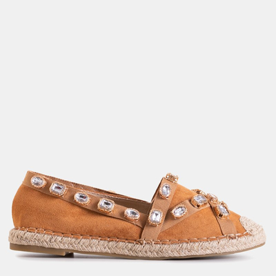 Espadrilles pour femmes avec cristaux Wamba camel - Chaussures