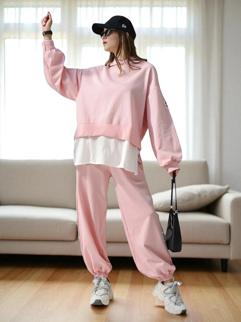 Royalfashion Ensemble en coton pour femmes avec une insertion ressemblant à une chemise