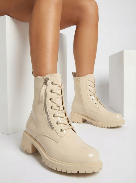 Royalfashion Bottes Seddaga en cuir écologique beige pour femmes