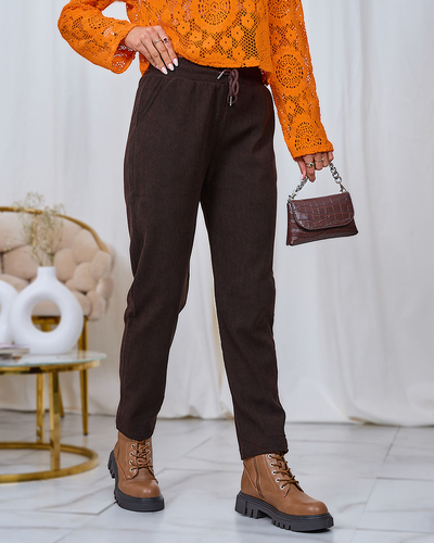 Royalfashion Pantalon en velours côtelé pour femme marron foncé