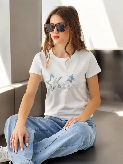 Royalfashion T-shirt en coton pour femmes STARS