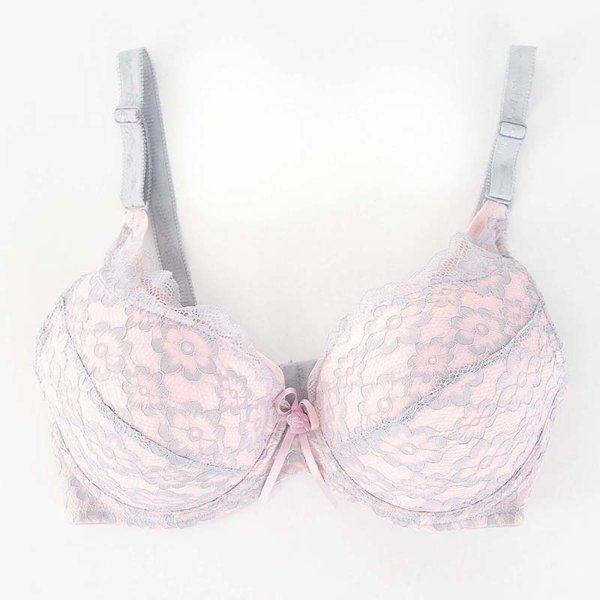 Soutien-gorge gris et rose avec dentelle - Sous-vêtements
