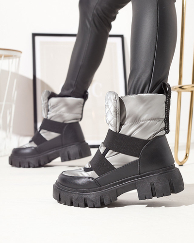 OUTLET Bottes pour femmes a'la bottes de neige sur une semelle plate en noir-gris Ferory- Footwear