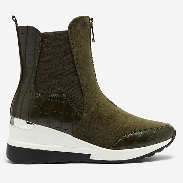 OUTLET Baskets hautes pour femmes vert foncé avec gaufrage Looyis - Footwear