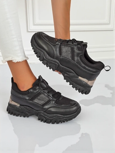 Baskets pour femmes Arete Nero à semelle plate en cuir écologique
