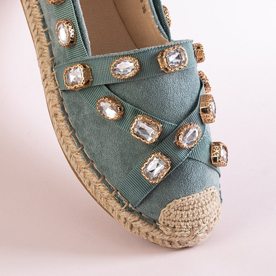 OUTLET Espadrilles femme vertes avec cristaux Wamba - Chaussures