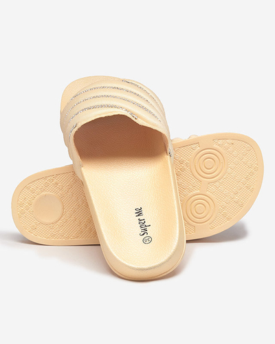 OUTLET Babouches dorées pour femmes avec zircons cubiques Mytaris - Footwear