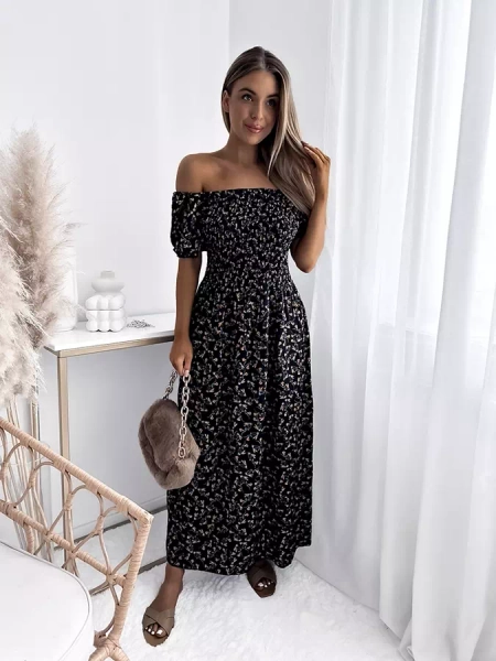 Robe midi femme noir floral - Vêtements