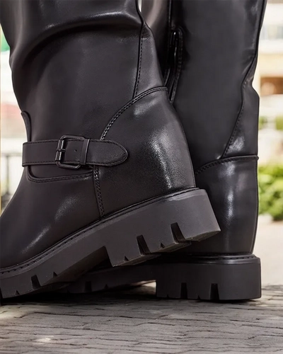 Royalfashion Bottes noires pour femmes avec talon compensé caché Ewion